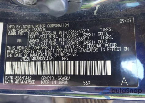 2008 Toyota 4Runner Sr5 V6 z USA, uszkodzony, nr VIN JTEZU14R38K004162